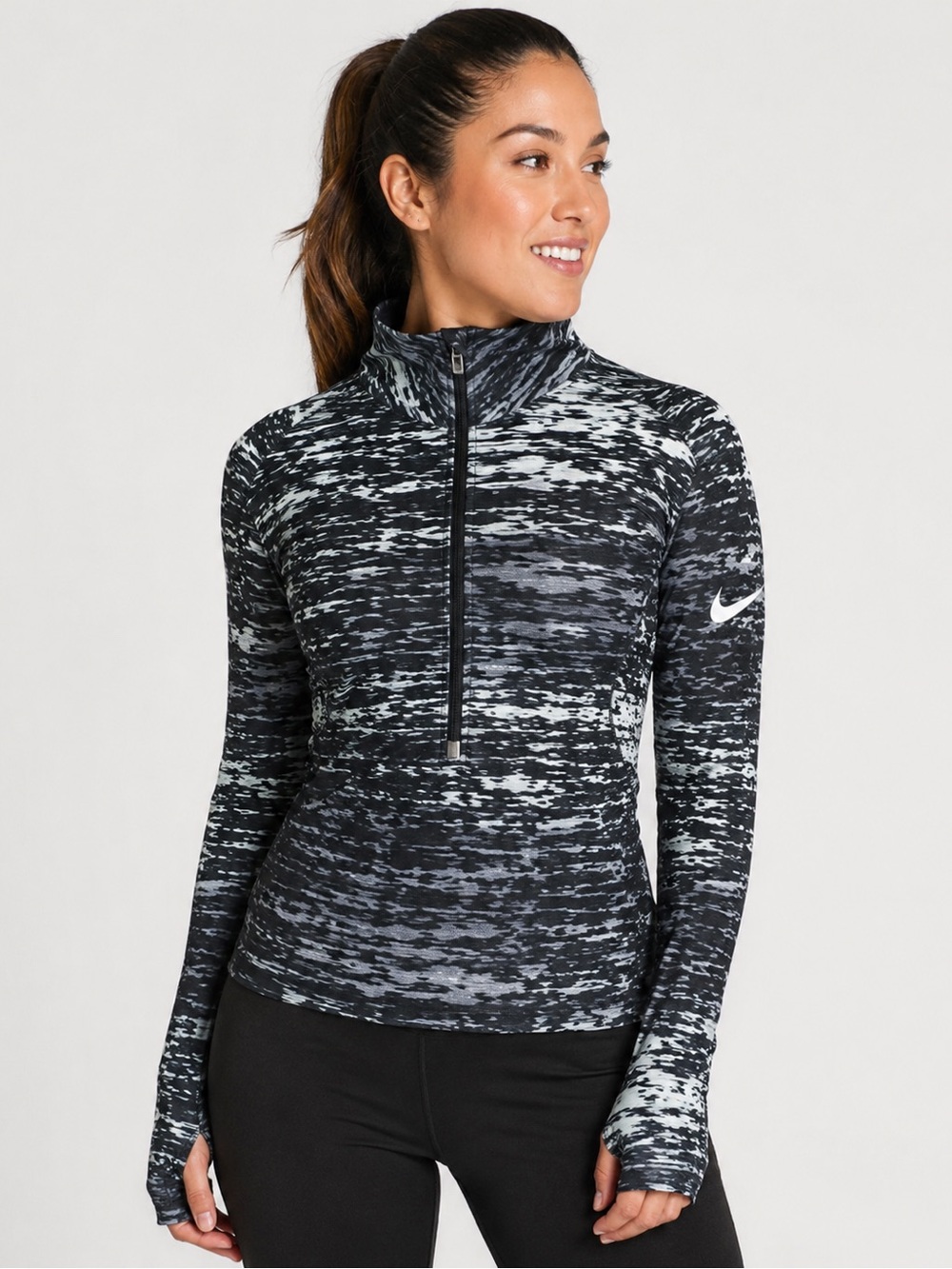 Nike Dri-FIT Women’s Medium 1/4 Zip Pullover Gray Black Athletic Running Top